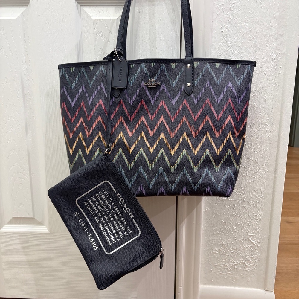 Coach Rainbow Chevron Tote Bag - Picture 3 of 16